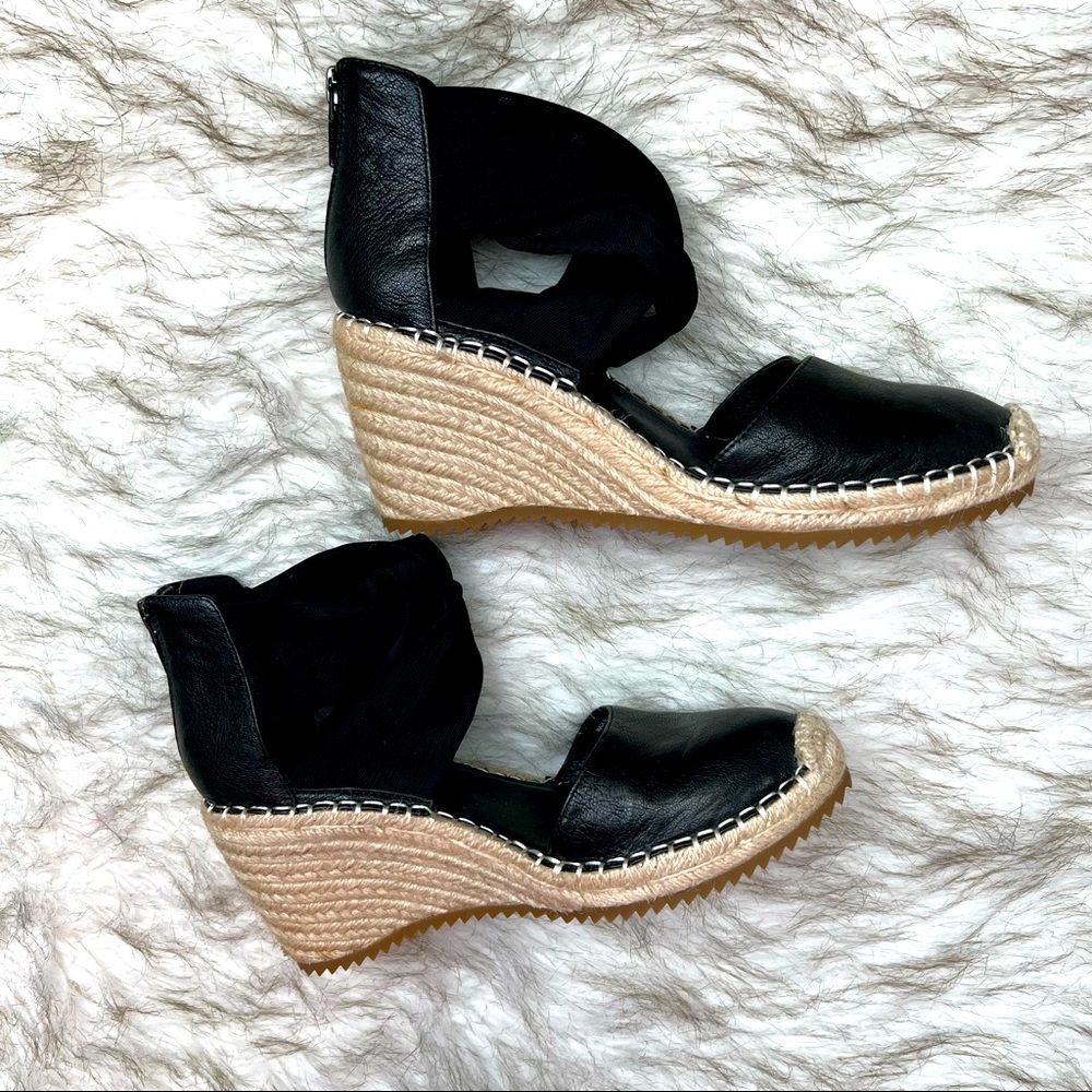 Eileen Fisher Black Wallis Leather Wedge Espadrille Sandals Ankle Strap Size 6.5 - Picture 3 of 12